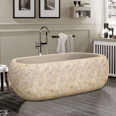 Big beige cream marble free standing natural stone bathtub for sale