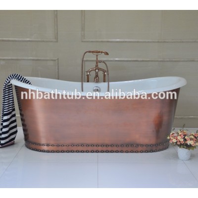 copper skirted freestanding cast iron bathtub with antique finished for sale