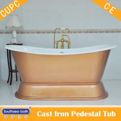 Real factory price double slipper cast iron bathtub on pedestal