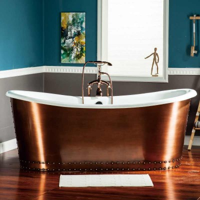 Factory Price Cast Iron Bathtub Copper Skirt Tub Antique Finish Hot Tub