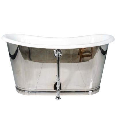 High Quality Cast Iron Bathtub with Mirror Polished Stainless Steel Skirt Spa Tub